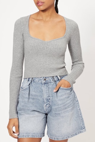 Pull court - Gris clair chiné