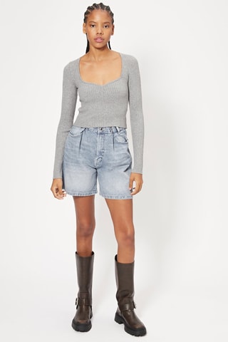 Pull court - Gris clair chiné