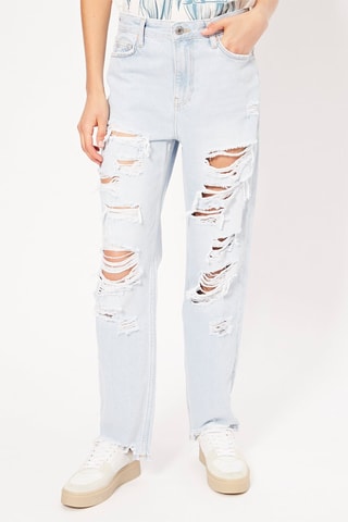 Jean straight taille haute - Bleu