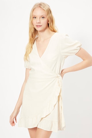 Robe portefeuille en lin Ecru
