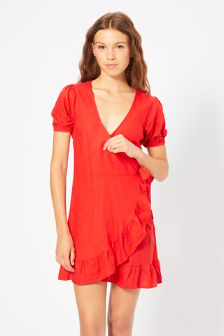 Robe portefeuille en lin - Rouge