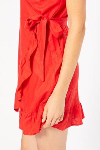 Robe portefeuille en lin - Rouge