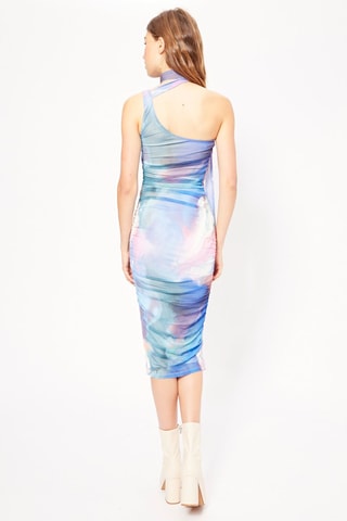 Robe asymétrique tie and die - Turquoise et rose