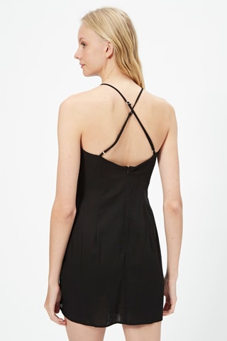 Robe portefeuille en lin - Noir