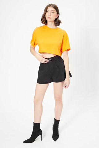 Short en jean taille haute - Noir