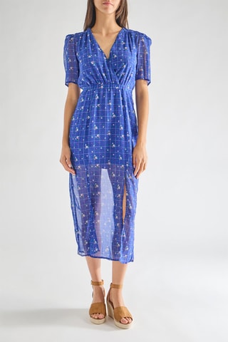 Vestido médio Floral - Azul