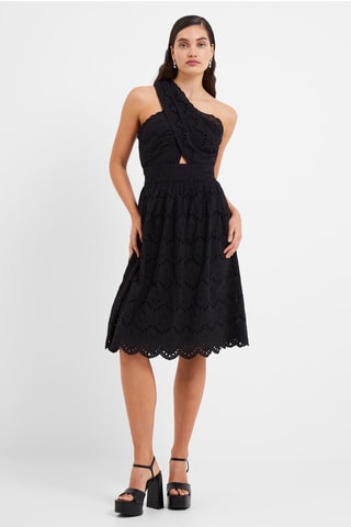 Vestido assimétrico em bordado inglês Appelona - Preto