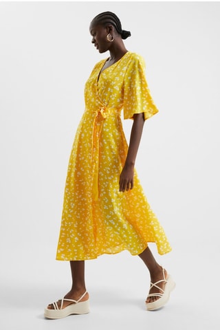 Vestido traçado Wrap - Amarelo