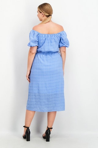 Vestido médio Bardot - Azul-claro