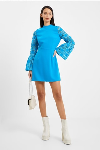 Vestido direito bi-matéria Garnet - Turquesa
