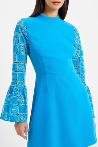 Vestido direito bi-matéria Garnet - Turquesa