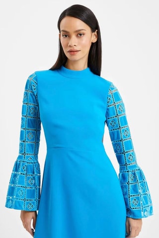 Vestido direito bi-matéria Garnet - Turquesa