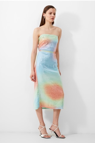 Vestido corpete Carwen - Azul-claro e laranja