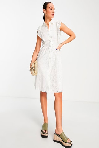 Vestido-camisa em bordado inglês Broderie - Branco