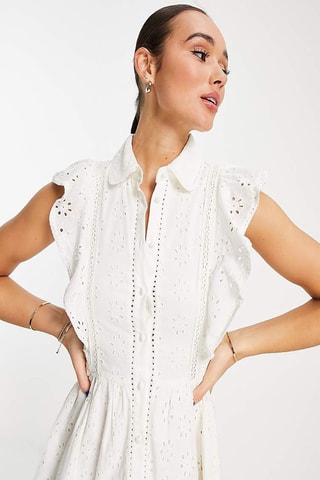 Vestido-camisa em bordado inglês Broderie - Branco