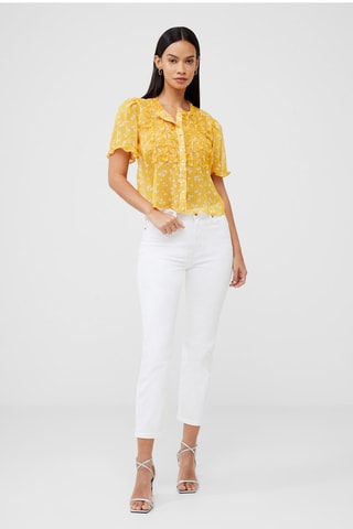 Camisa com folhos Ruffle - Amarelo e branco