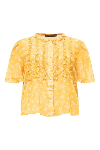 Camisa com folhos Ruffle - Amarelo e branco