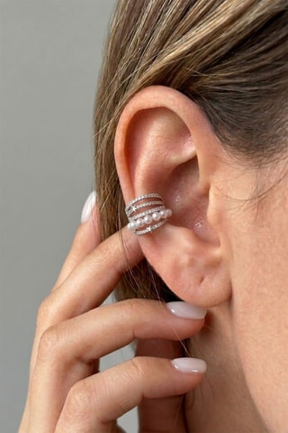 Earcuff - Argenté et blanc