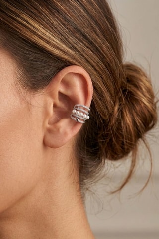 Earcuff - Argenté et blanc