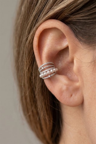 Earcuff - Argenté et blanc