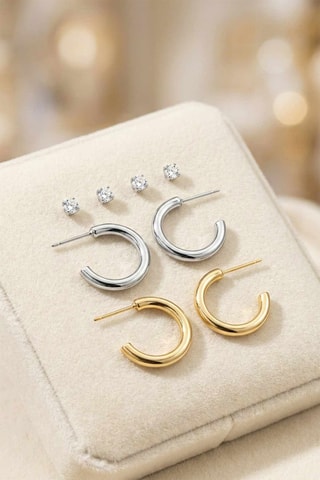 2 paires de créoles et 2 paires de puces - Zircons
