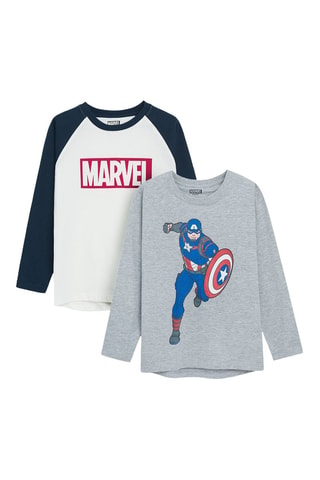 2 t-shirts Captain America Avengers Marvel - Gris chiné et blanc