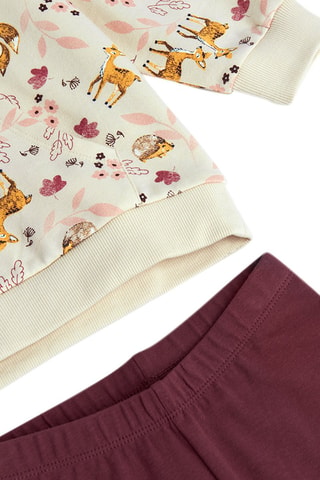 Sweat à capuche et legging - Beige et bordeaux