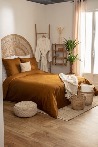Funda de almohada de percal de algodón 80 hilos/cm² - Ocre