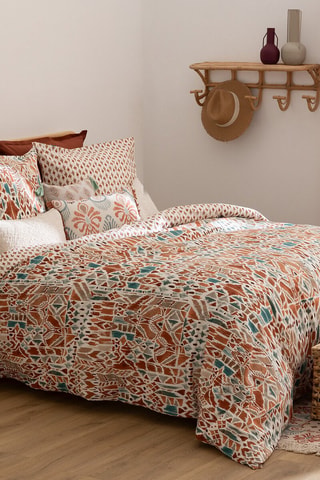 Juego de nórdico de algodón 57 hilos/cm² Ikat - Marrón y verde