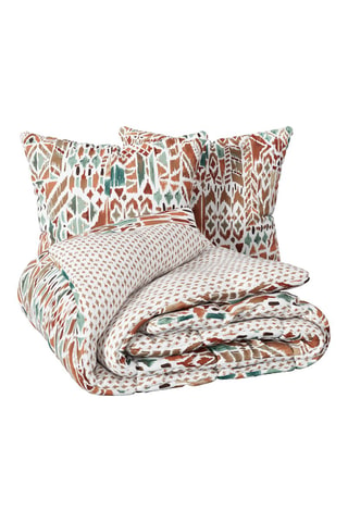 Juego de nórdico de algodón 57 hilos/cm² Ikat - Marrón y verde