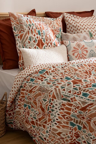 Juego de nórdico de algodón 57 hilos/cm² Ikat - Marrón y verde