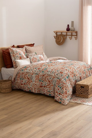 Juego de nórdico de algodón 57 hilos/cm² Ikat - Marrón y verde