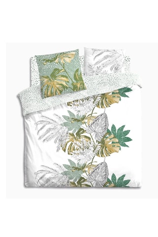 Juego de nórdico de algodón 115 g/m² Monstera - Blanco y verde