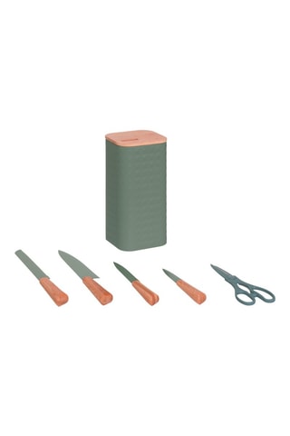 Bloque de 4 cuchillos y 1 par de tijeras de acero inoxidable y bambú