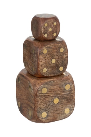 3 dados decorativos de madera de mango Roger - Marrón - 10 x 10 x 10 cm
