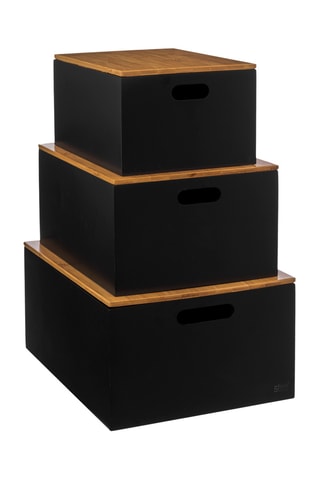 3 cajas de organización de bambú - Negro
