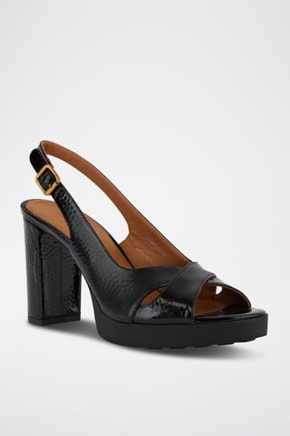 Sandales à talons plateformes en cuir Walk Pleasure 85S  - Noir