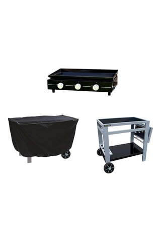 Pack plancha au gaz, 3 brûleurs, desserte Media 110 et housse de protection