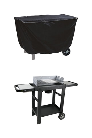 Pack barbecue charbon de bois en fonte Easy 60, paravent, chariot et housse de protection