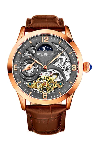 Orologio automatico in pelle Legacy - Funzione GMT - Marrone e dorato rosa