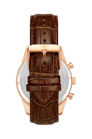Orologio al quarzo in pelle Monaco - Tachimetro e cronografo - Marrone e dorato rosa