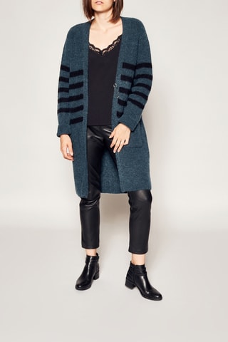 Lang Wollen en Mohair Vest Pauwblauw