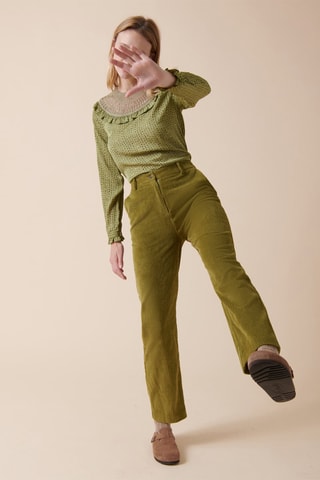 Velours Broek Hoge Taille Pyrex - Olijfgroen