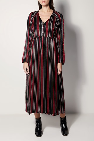 Lange Jurk Rigoletta Marineblauw en Bordeauxrood
