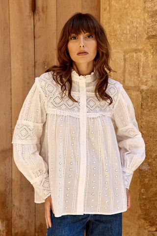 Blouse met Engelse borduursels Caline - Wit