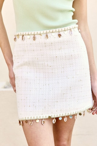 Rechte Tweed Rok Hoge Taille Juliette - Wit