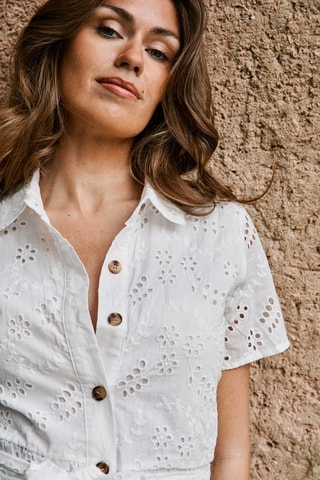 Abito a camicia in sangallo Rosane - Bianco