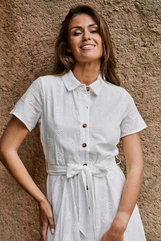Midi-jurk met Engelse Borduursels Robine - Wit