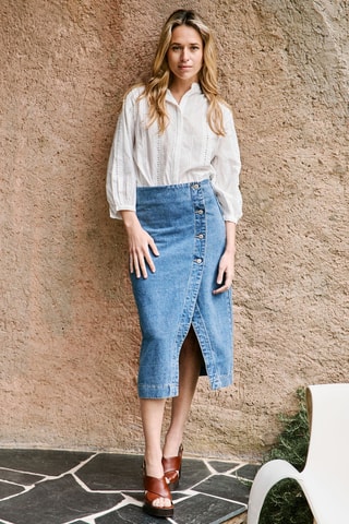Wikkelspijkerrok Hoge Taille Janice - Blauw