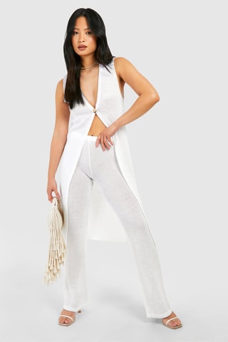 Broek Wide Legs Hoge Taille - Ivoorkleurig